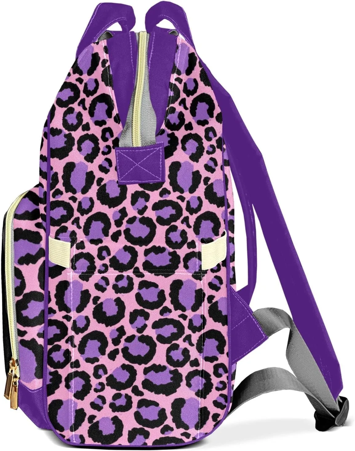 Personalized Leopard Print Diaper Bags Backpack Custom Text Bag Gifts for Mother Father Pink Purple