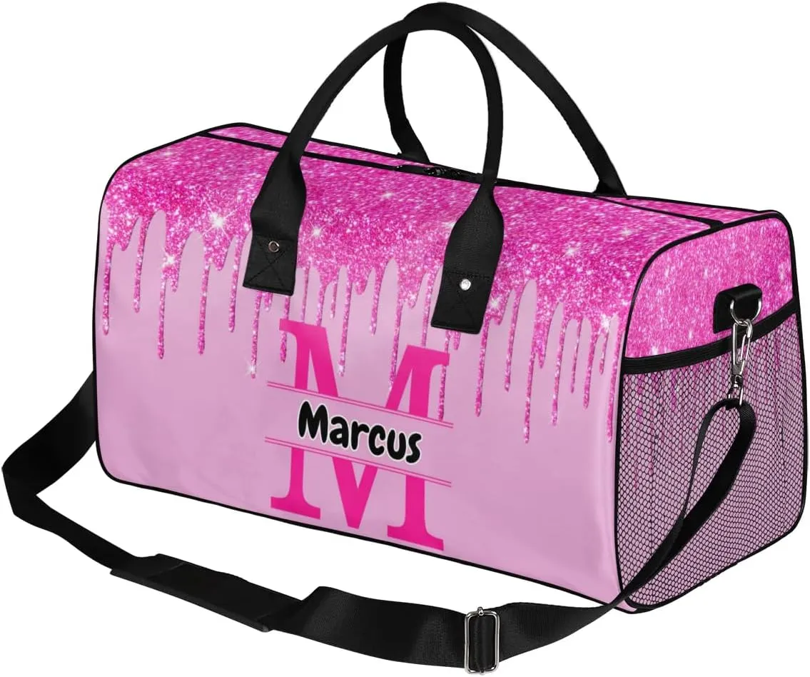 Personalized Name Sports Bag Travel Duffel Bags, Custom Initial Gym Bag for Adults, Overnight Weekend Bags, Dance Bag, Personalized Gifts, Pink