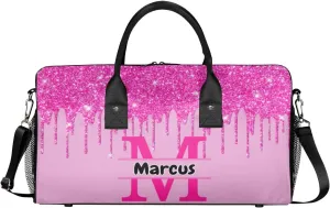 Personalized Name Sports Bag Travel Duffel Bags, Custom Initial Gym Bag for Adults, Overnight Weekend Bags, Dance Bag, Personalized Gifts, Pink
