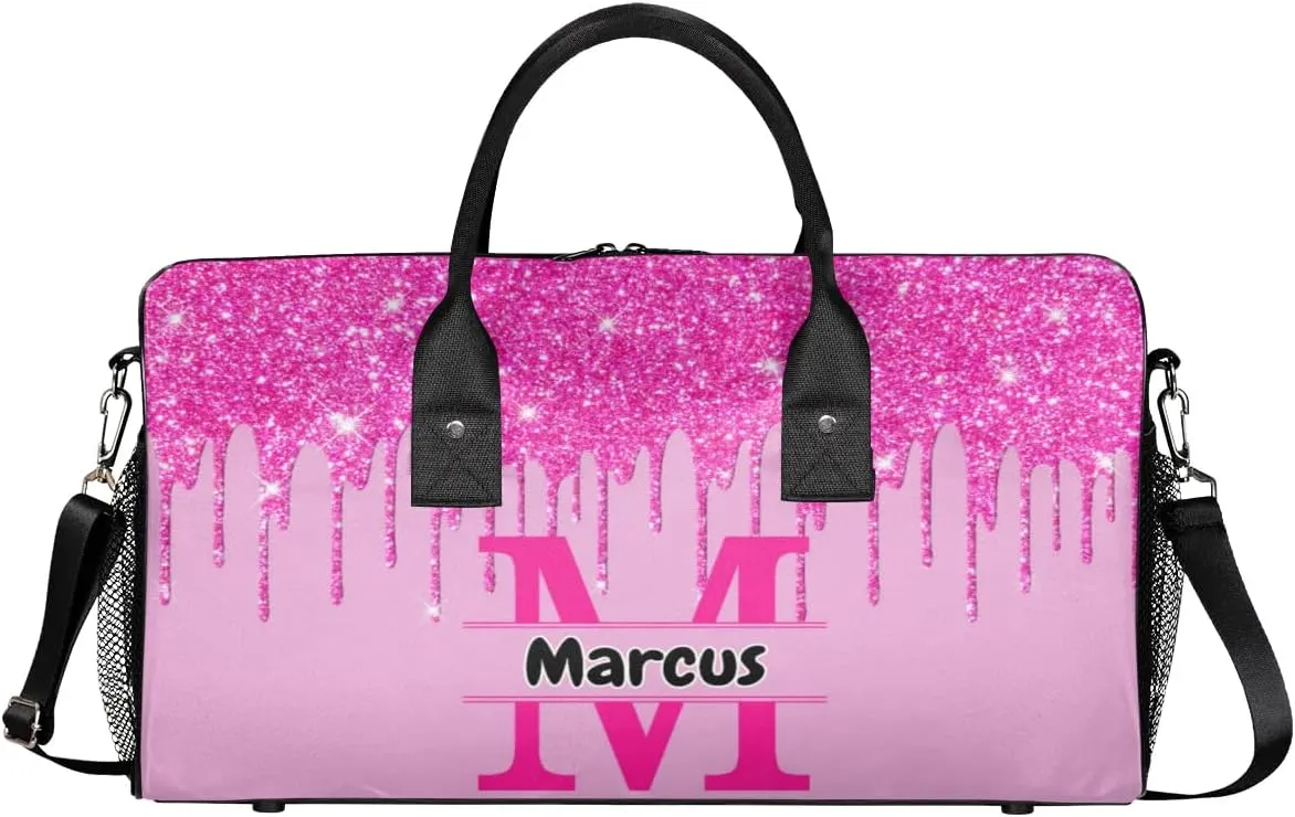 Personalized Name Sports Bag Travel Duffel Bags, Custom Initial Gym Bag for Adults, Overnight Weekend Bags, Dance Bag, Personalized Gifts, Pink