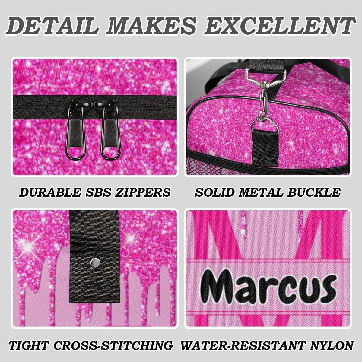 Personalized Name Sports Bag Travel Duffel Bags, Custom Initial Gym Bag for Adults, Overnight Weekend Bags, Dance Bag, Personalized Gifts, Pink