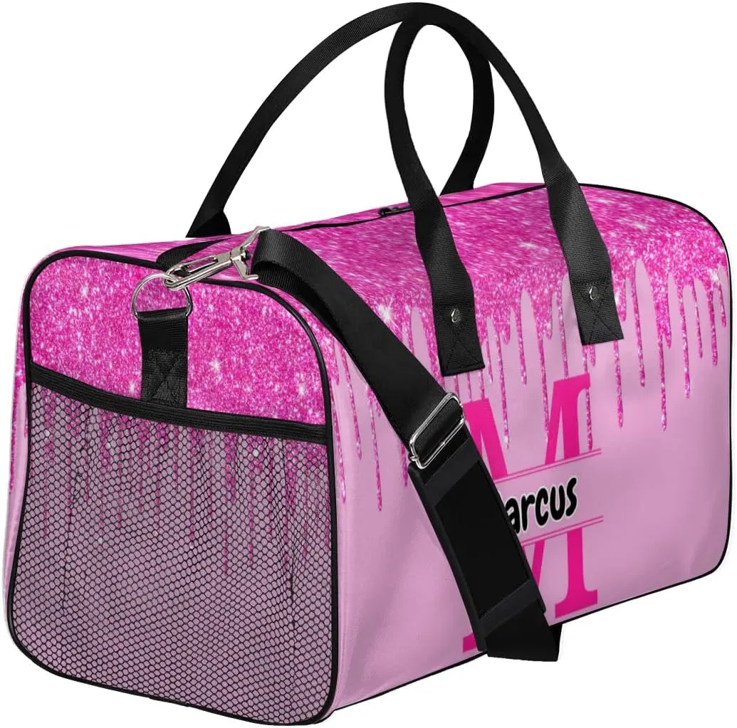 Personalized Name Sports Bag Travel Duffel Bags, Custom Initial Gym Bag for Adults, Overnight Weekend Bags, Dance Bag, Personalized Gifts, Pink