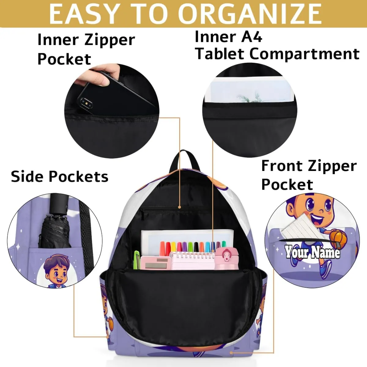 Personalized Sports Basketball Preschool Toddler Backpack for Boys Girls Custom Kids Name Small Bookbags Kindergarten Elementary Backpack, Basketball Player