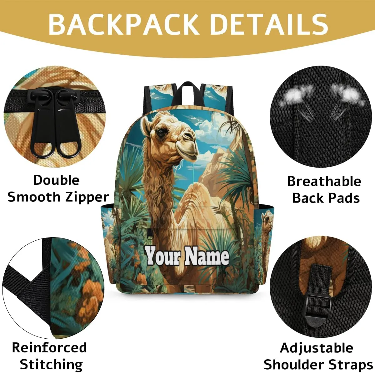 Personalized Tropical Camels Preschool Toddler Backpack for Boys Girls Custom Kids Name Small Bookbags Kindergarten Elementary Backpack, Animal