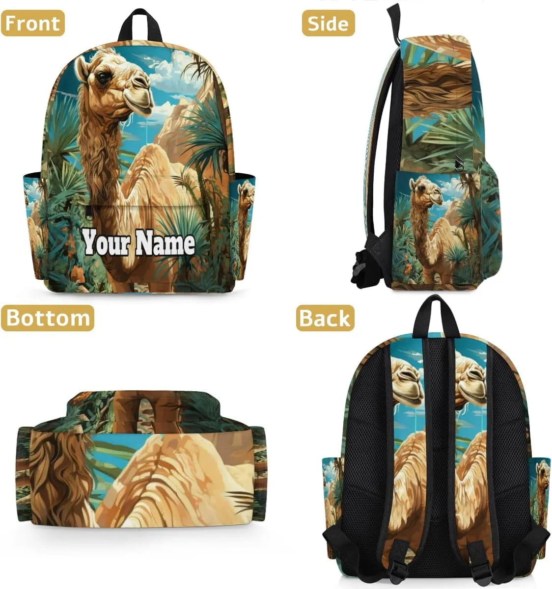 Personalized Tropical Camels Preschool Toddler Backpack for Boys Girls Custom Kids Name Small Bookbags Kindergarten Elementary Backpack, Animal