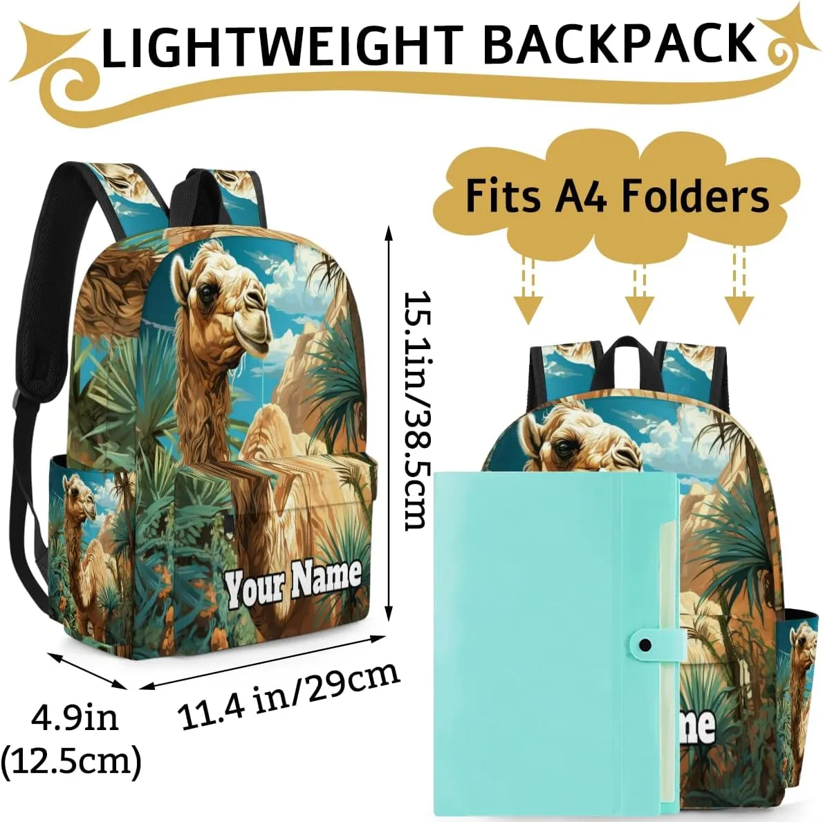 Personalized Tropical Camels Preschool Toddler Backpack for Boys Girls Custom Kids Name Small Bookbags Kindergarten Elementary Backpack, Animal
