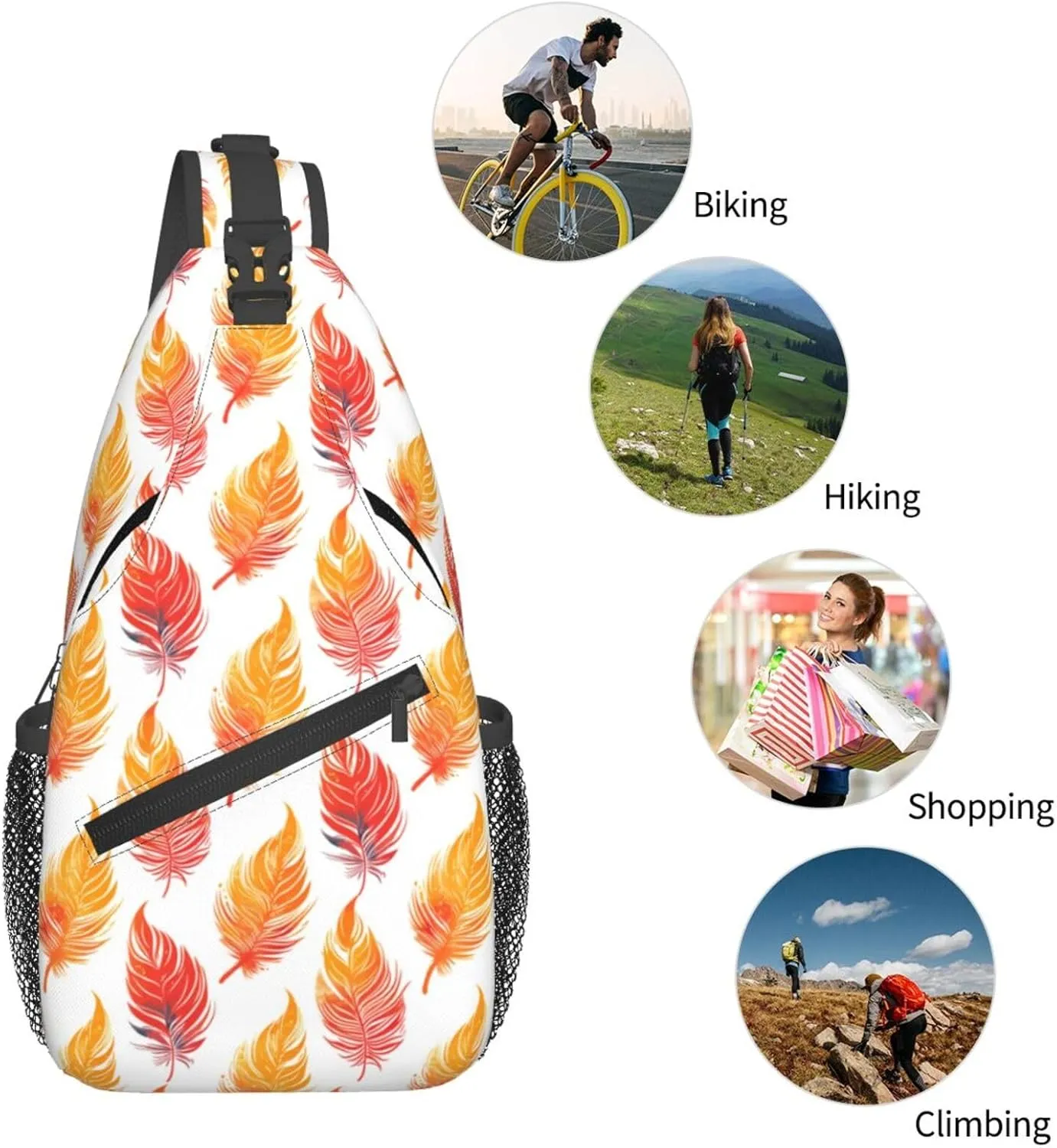 Phoenix Feather Backpack Travel Hiking Daypack Chest Bags Crossbody Shoulder Bag