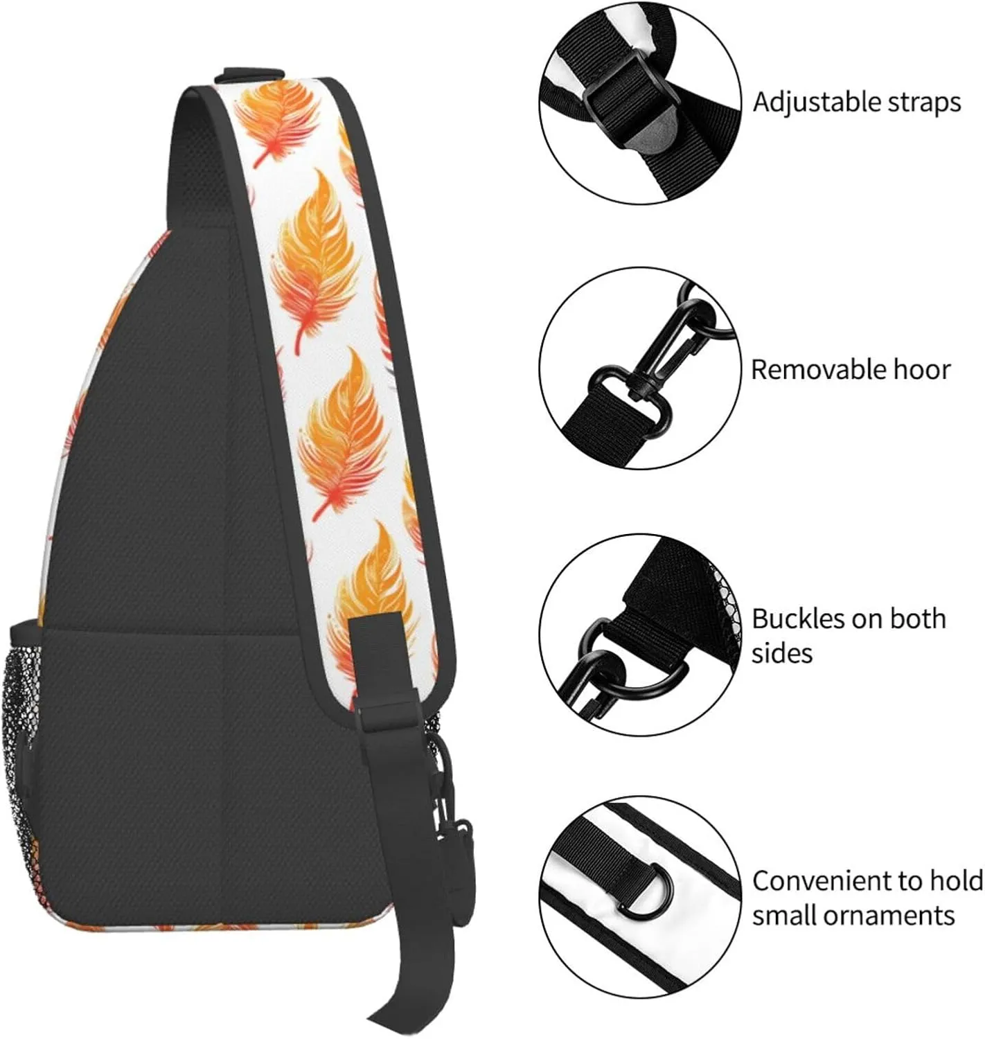 Phoenix Feather Backpack Travel Hiking Daypack Chest Bags Crossbody Shoulder Bag