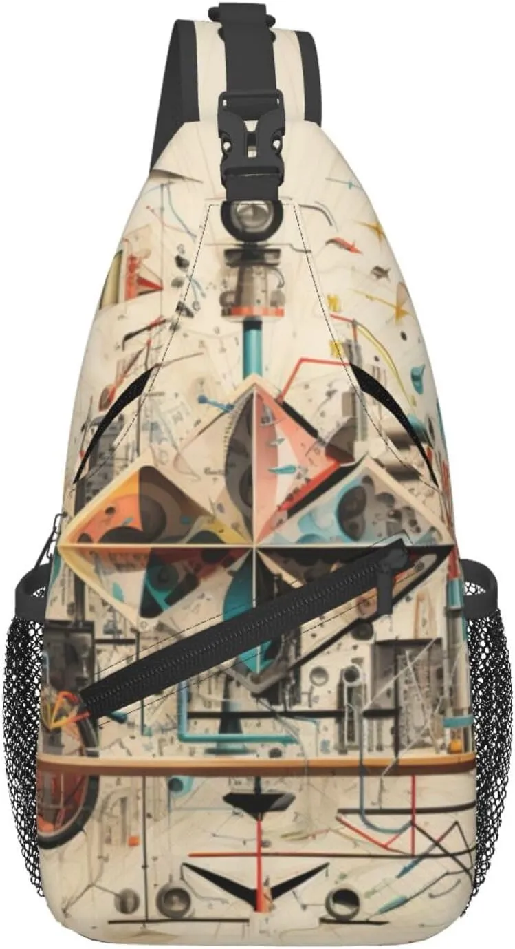 Physics Print print Cross bag, chest crossbody bag, men's cross chest bag, adjustable outdoor travel bag