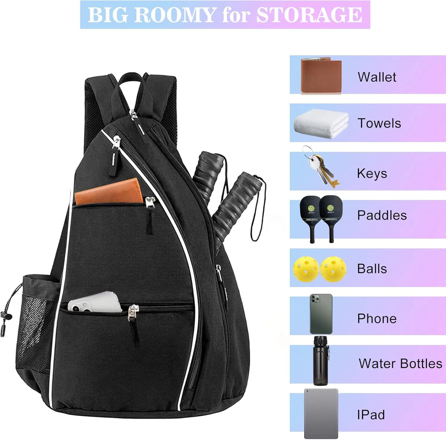 Pickleball Tennis Bag Backpack for Men Women - Sports Crossbody Franklin Pickle Ball Tennis Travel Sling Bag