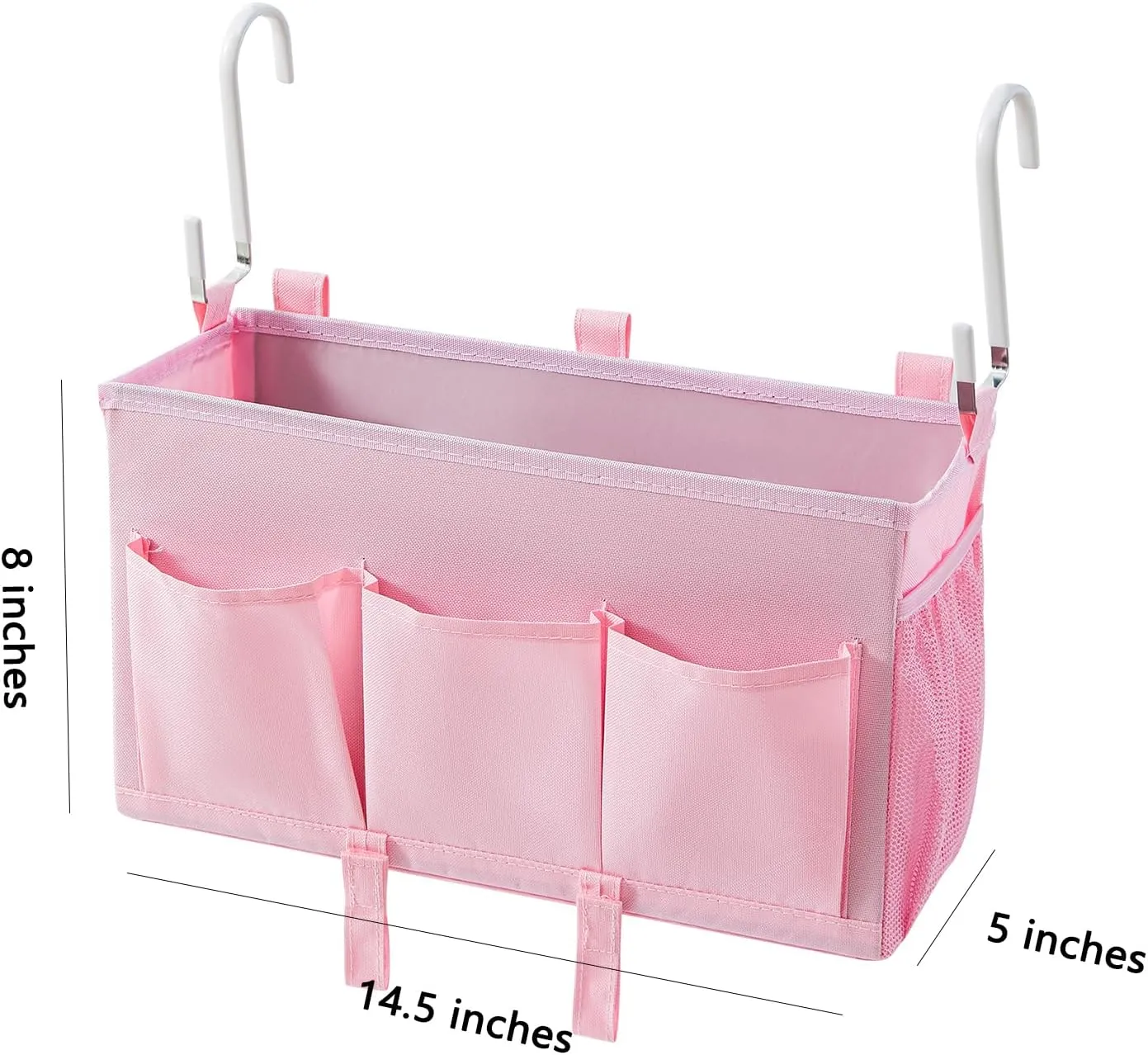 Pink Bedside Organizer Caddy - Over-the-Bed Storage with 3 Pockets and Mesh Side Pocket, Perfect for College Dorms, Hospital Beds, and Home Use, 2 Pack