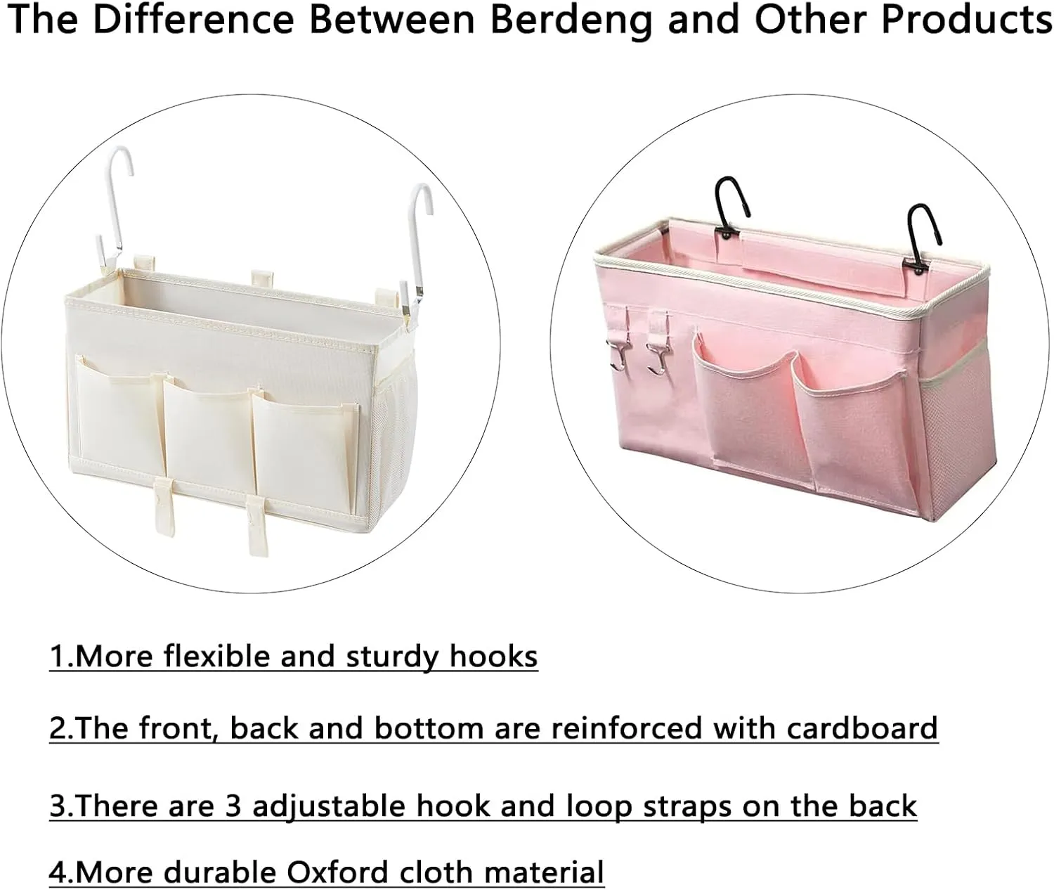 Pink Bedside Organizer Caddy - Over-the-Bed Storage with 3 Pockets and Mesh Side Pocket, Perfect for College Dorms, Hospital Beds, and Home Use, 2 Pack