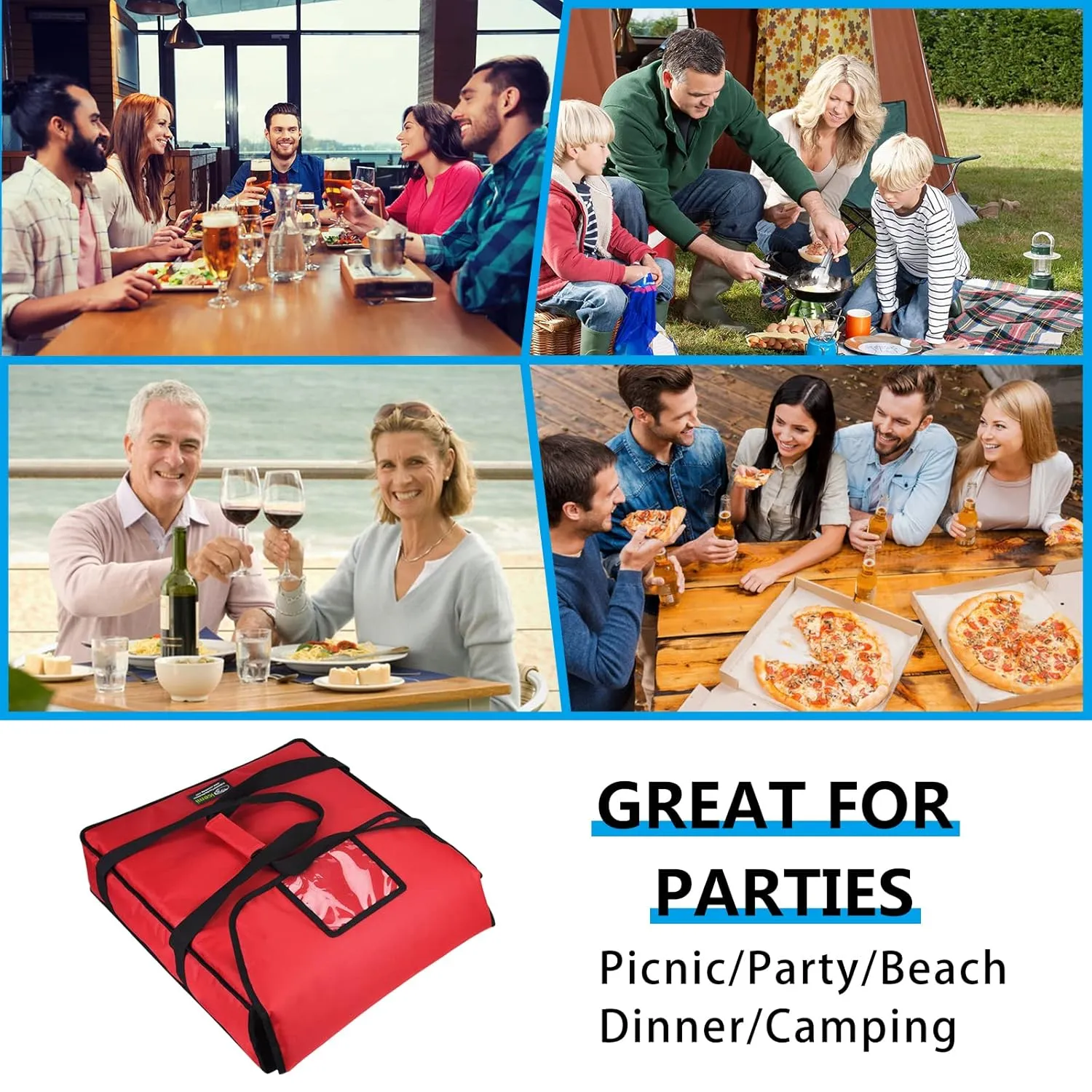 Pizza Bags for Delivery 18" X 18" X 5" Insulated Pizza Delivery Bag Moisture Free for Catering Food Delivery, Restaurant, Cookouts (Red)