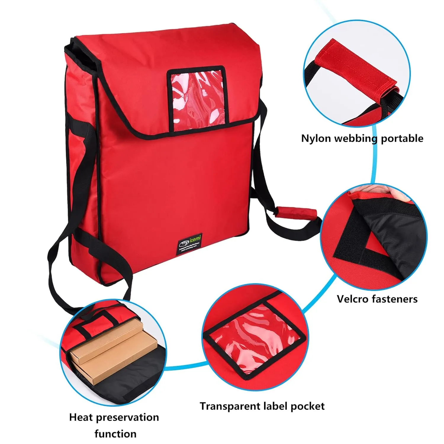 Pizza Bags for Delivery 18" X 18" X 5" Insulated Pizza Delivery Bag Moisture Free for Catering Food Delivery, Restaurant, Cookouts (Red)