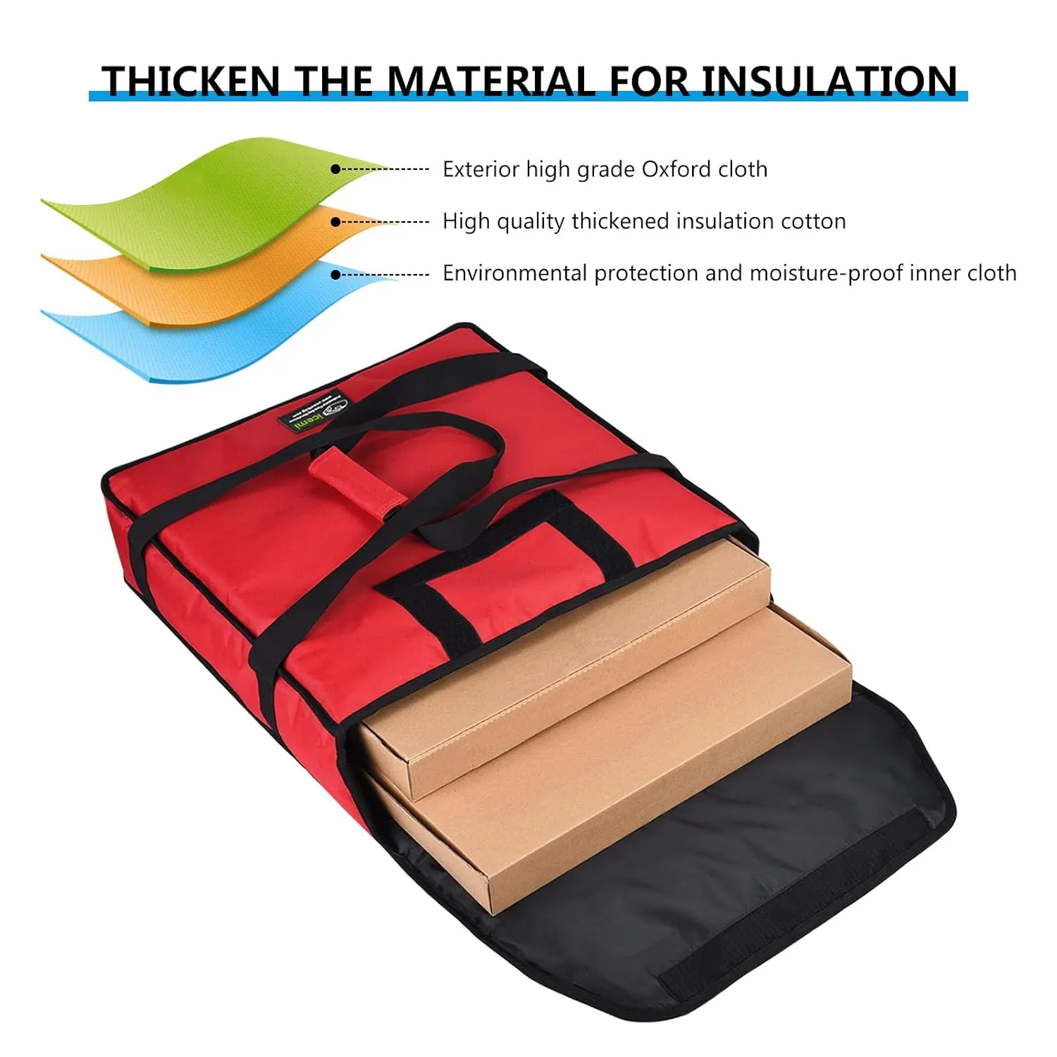 Pizza Bags for Delivery 18" X 18" X 5" Insulated Pizza Delivery Bag Moisture Free for Catering Food Delivery, Restaurant, Cookouts (Red)
