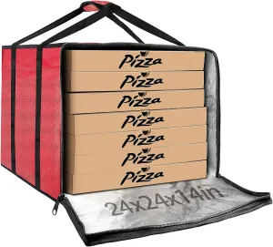 Pizza Delivery Bag Insulated 24"x 24" x14", Large Red Pizza Warmer Bag for Food Delivery, Pizza Carrier Insulated Bags Keep Your Pizza Hot and Fresh, Perfect for Deliveries and Personal Use