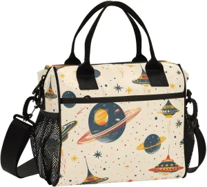 Planet Flying Saucer Lunch Bag Women Cooler Bags Lunch Tote Bags for Men Reusable Insulated Lunch Box Crossbody with Shoulder Strap Leakproof Work Picnic S