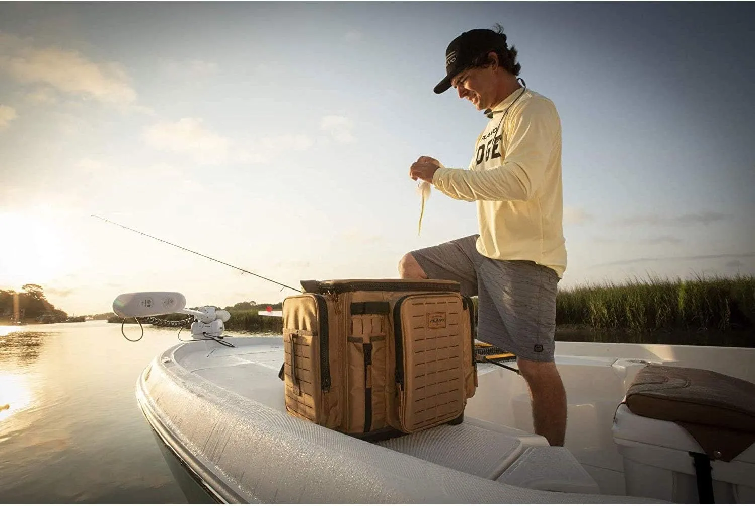 Plano Guide Series Tackle Bag | Premium Tackle Storage with No Slip Base and Included stows, Khaki with Brown and Black Trim