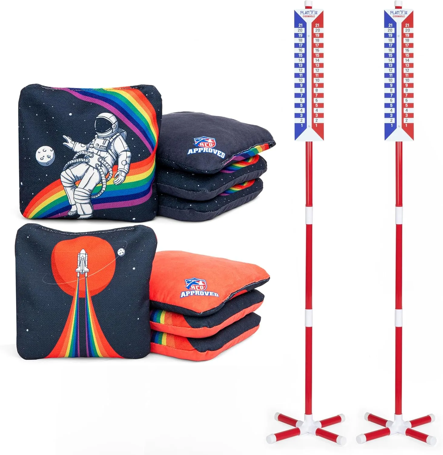 Play Platoon Set of 8 Spaceman/Rocket Cornhole Bags & Vertical Scoreboards