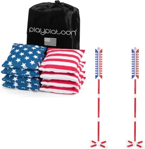 Play Platoon Set of 8 US Flag All Weather Cornhole Bags & Vertical Scoreboard