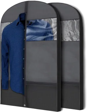 Plixio 43" Black Garment Bags for Travel or Hanging Clothes Storage - Suit Bags Carriers Covers for Men & Women - Dresses, Shirts, Fur Coats, Jackets - Zippered Breathable Gusset Clothing Storage Bags
