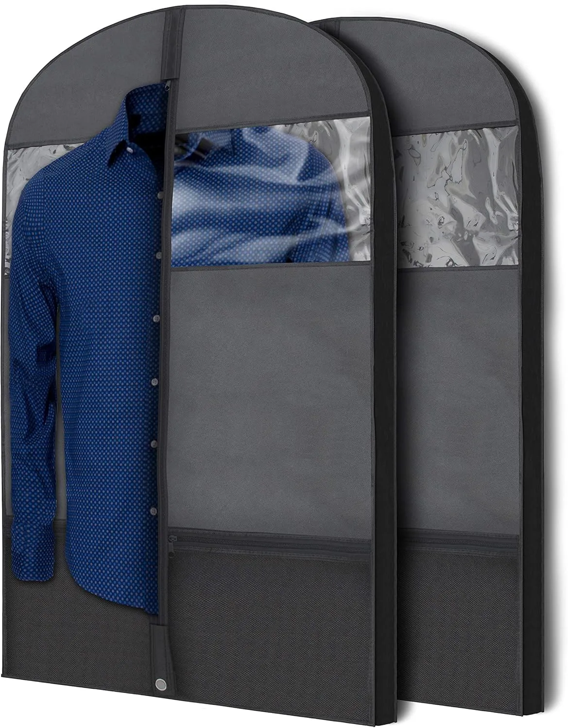 Plixio 43" Black Garment Bags for Travel or Hanging Clothes Storage - Suit Bags Carriers Covers for Men & Women - Dresses, Shirts, Fur Coats, Jackets - Zippered Breathable Gusset Clothing Storage Bags