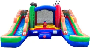 Pogo Bounce House Inflatable Bounce House and Double Slide Combo Unit 16.5 x 15 x 11 Foot- Crossover Sports, Kids Outdoor Toys, Jumpers for Kids - with Blower, Stakes, and Storage Bag