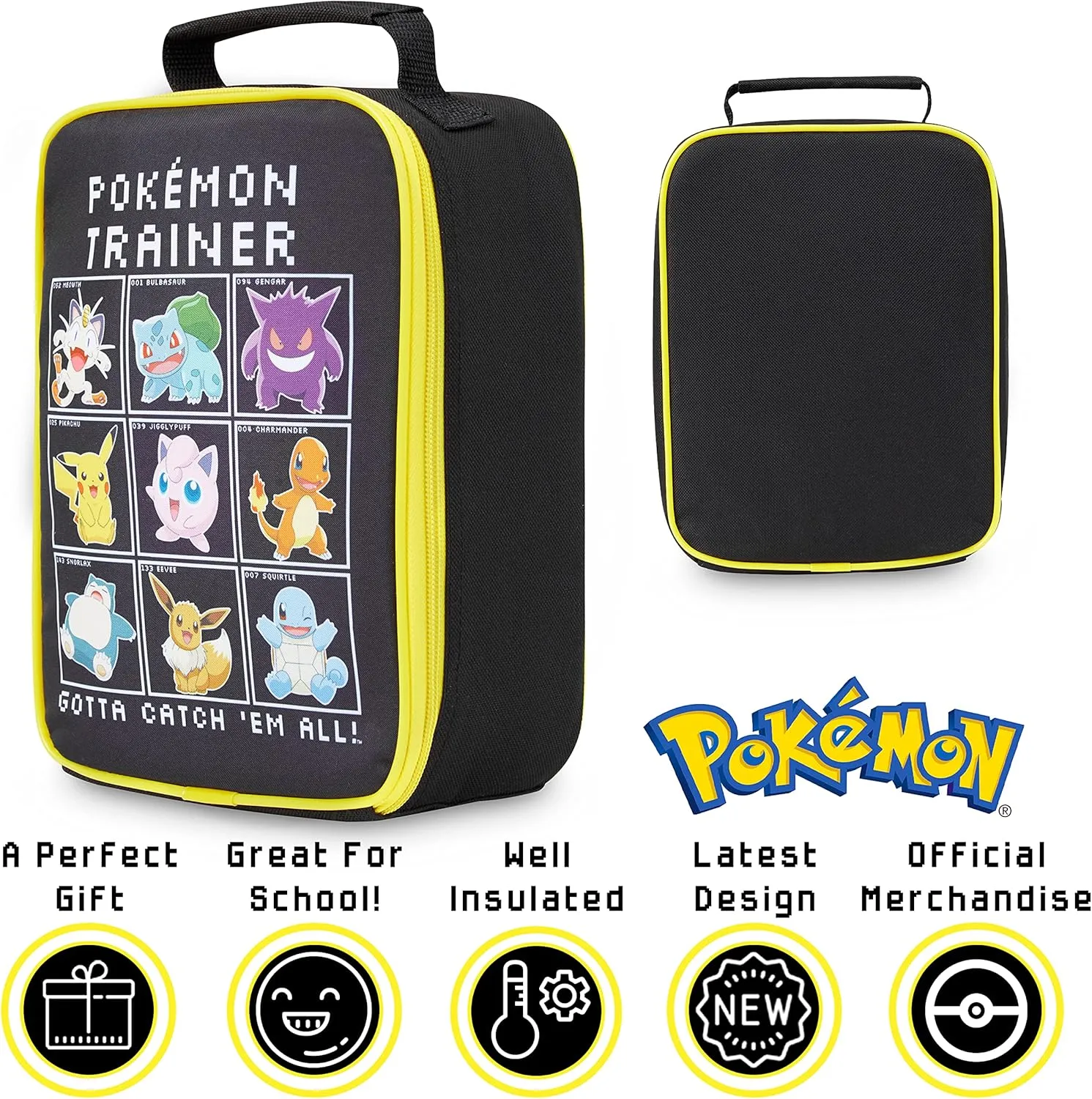 Pokemon Insulated Lunch Bag for Kids – Ideal for School, Travel, and Days Out (Black)