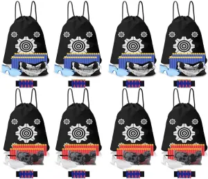 POKONBOY Compatible with Nerf Party Supplies for Kids - Accessories for Blaster Gun Toy Birthday Party Favors, Includes Darts Wristbands Tactical Face Mask and Safety Glasses for Two Teams