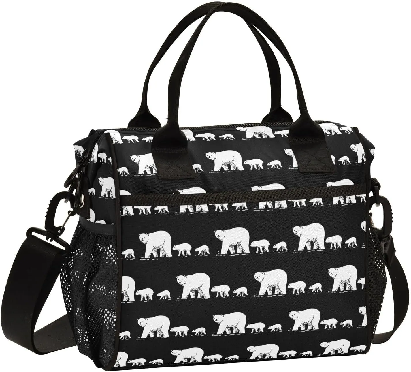Polar Bear Pattern Lunch Bag Reusable Lunch Box for Office Picnic Hiking Beach, Insulated Cooler Tote Food Container with Adjustable Shoulder Strap for Men Women Adults