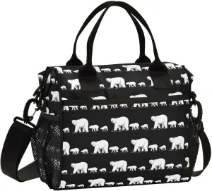 Polar Bear Pattern Lunch Bag Reusable Lunch Box for Office Picnic Hiking Beach, Insulated Cooler Tote Food Container with Adjustable Shoulder Strap for Men Women Adults