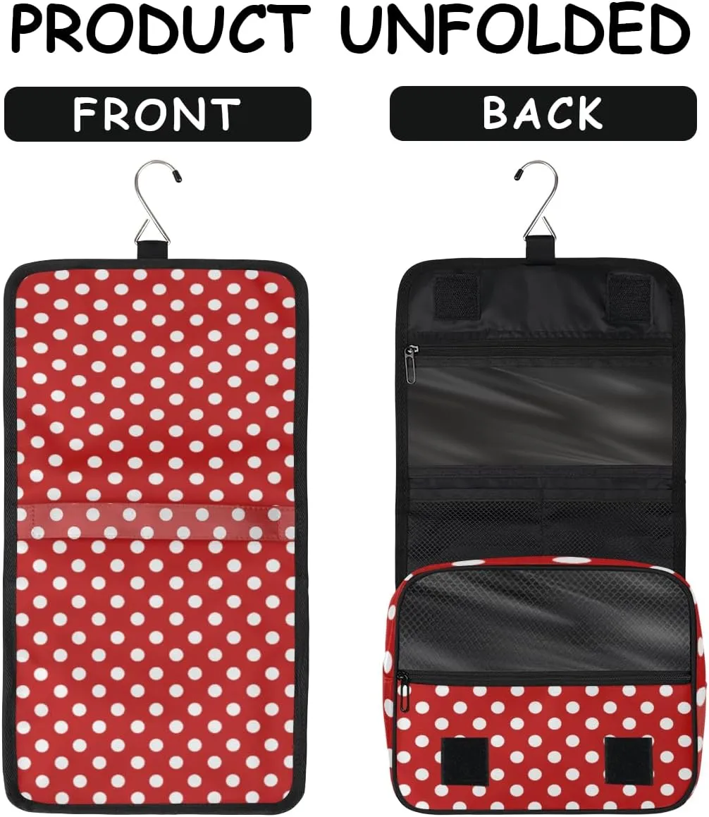 Polka Dot Makeup Bag Travel Cosmetic Bag with Zipper Pocket and Handle Travel Makeup Organizer Bag Water-resistant Toiletry Bags for Traveling Women Men Ladies Girls