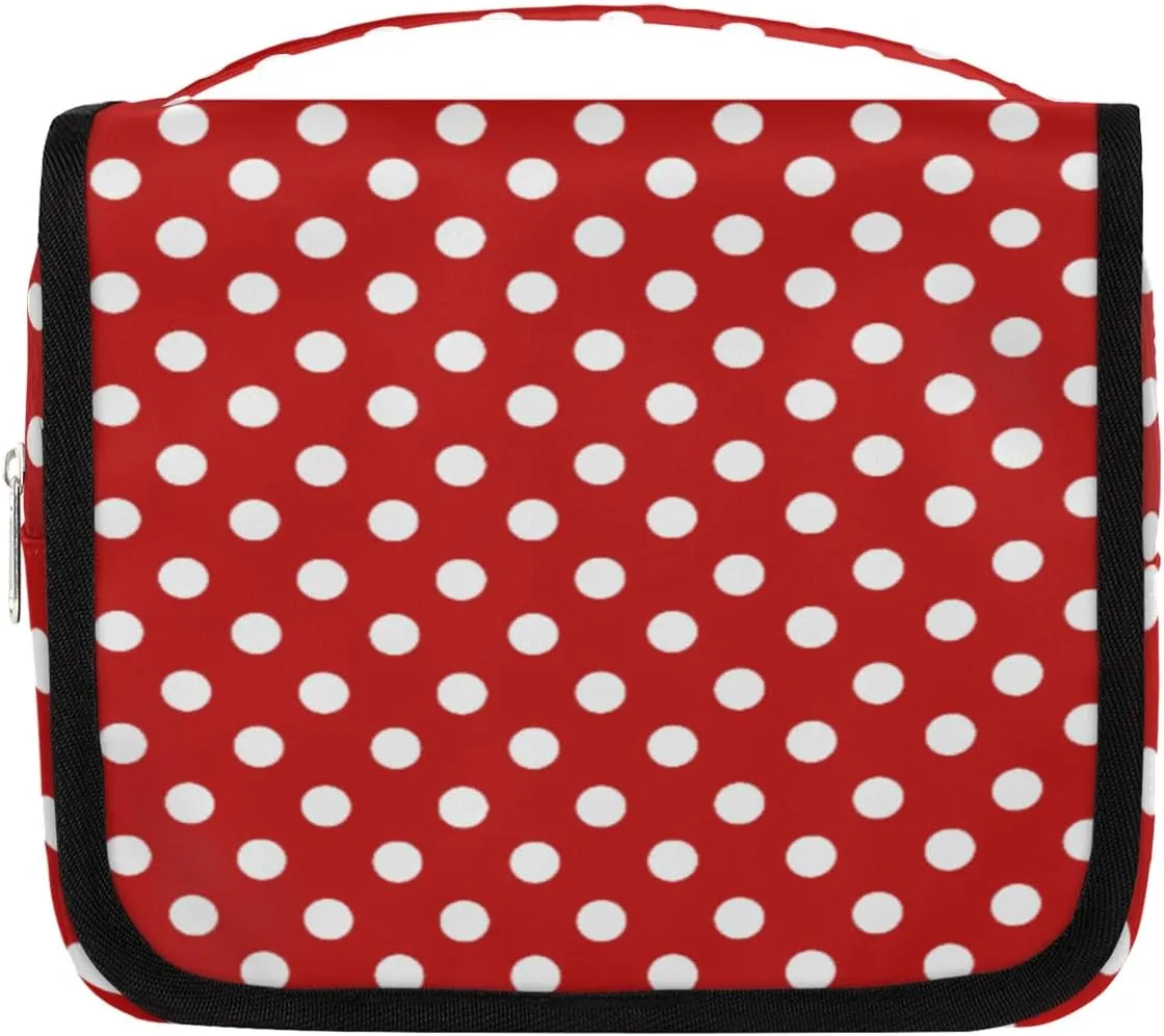 Polka Dot Makeup Bag Travel Cosmetic Bag with Zipper Pocket and Handle Travel Makeup Organizer Bag Water-resistant Toiletry Bags for Traveling Women Men Ladies Girls