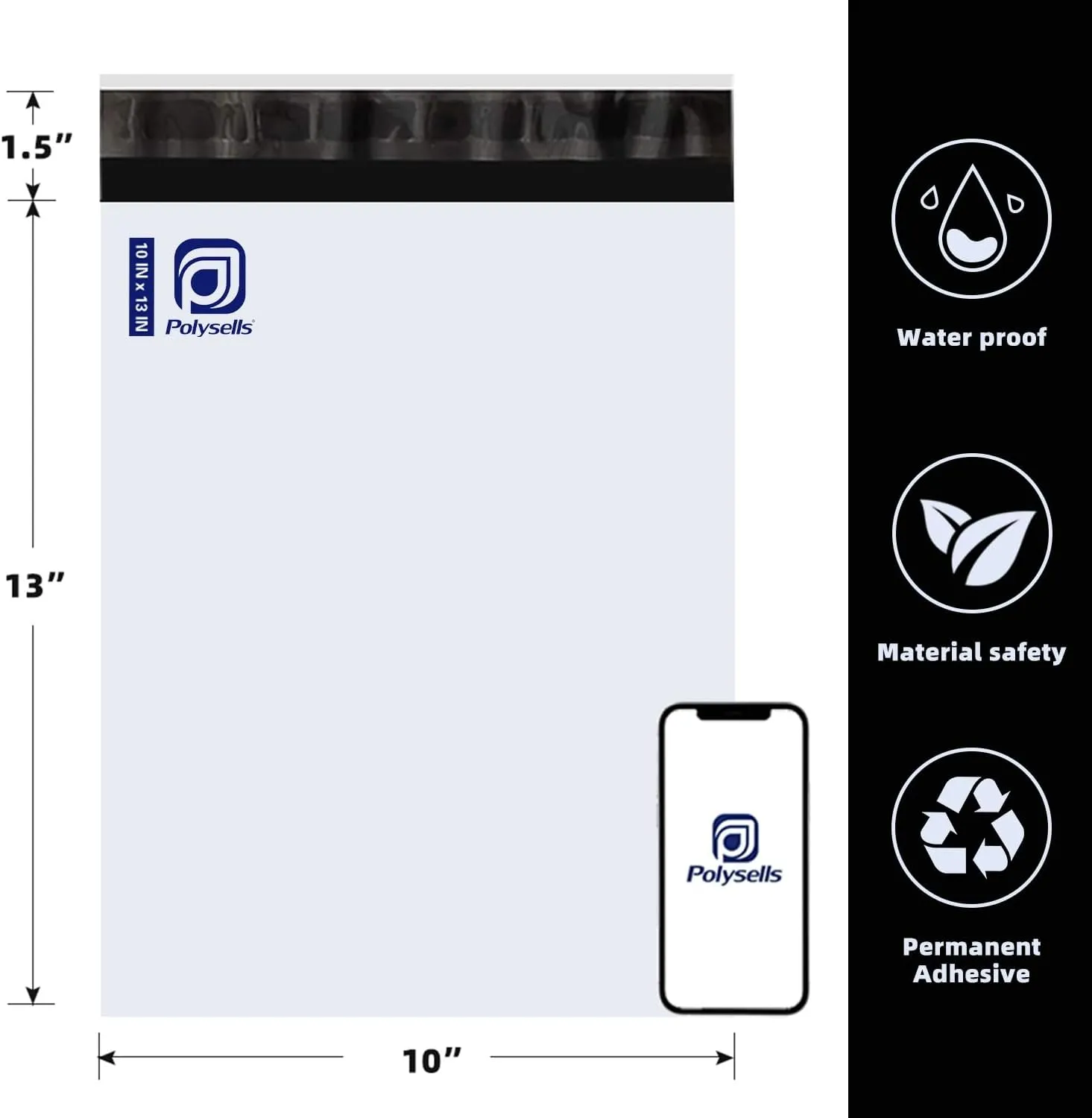 POLYSELLS Poly Mailers Shipping Envelopes, Strong Adhesive Sealing, Waterproof, and Tear-resistant Postal Mailing Bags for Clothing, Books, and Accessories (White, 10x13 Inch, 200 pcs)