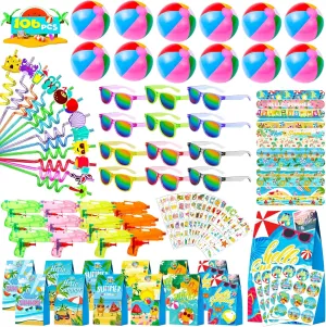 Pool Beach Party Favors, 106 PCS Summer Party Supplies Pool Beach Toys for Kids 4-8 Birthday Party, Summer Party Bag Stuffers Include Beach Balls, Kids Sunglasses Bulk, and More