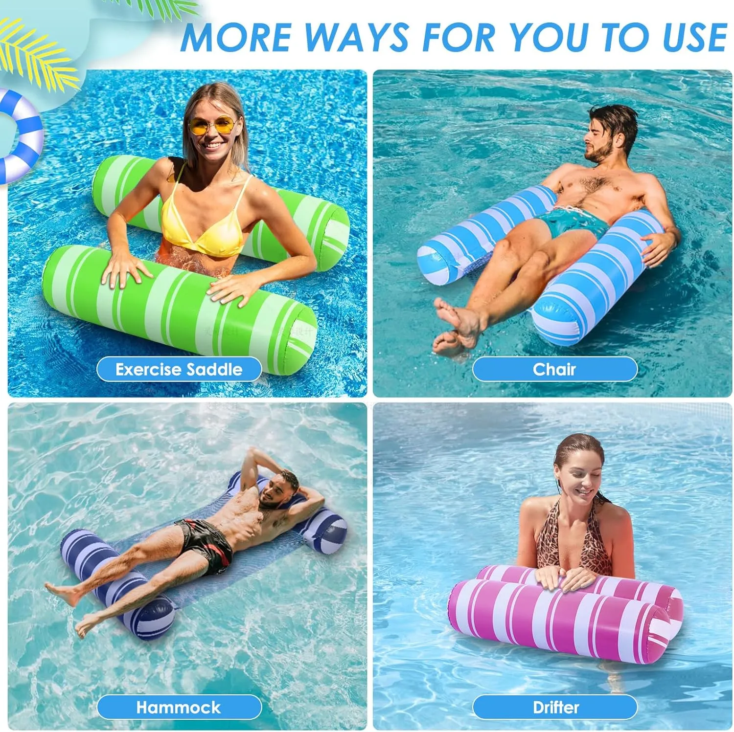Pool Float Adults 4-in-1 Water Hammock Float,Saddle, Drifter,Lounger Inflatable Pool Floats for Swimming Pool, Beach, Hammock Pool Float