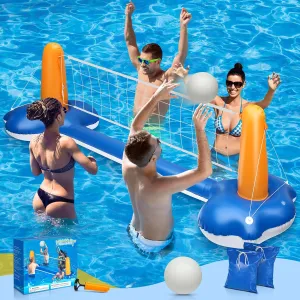 Pool Volleyball Net, Pool Volleyball Set for Inground with Water Ball and Ball Pump, 2025 Swimming Pool Games for Adults, Perfect for Floating Pool Party Toys Games (115" x30’’x38’’)