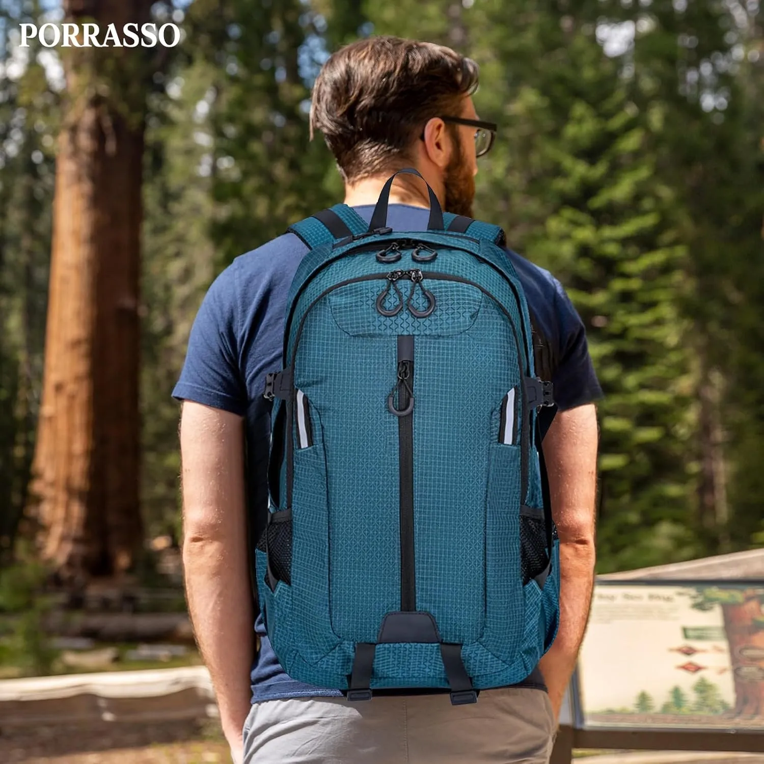 PORRASSO 40L Hiking Backpack Trekking Rucksack Waterproof Daypack Durable Backpack for Women Men Travel Climbing Outdoor Sports Blue
