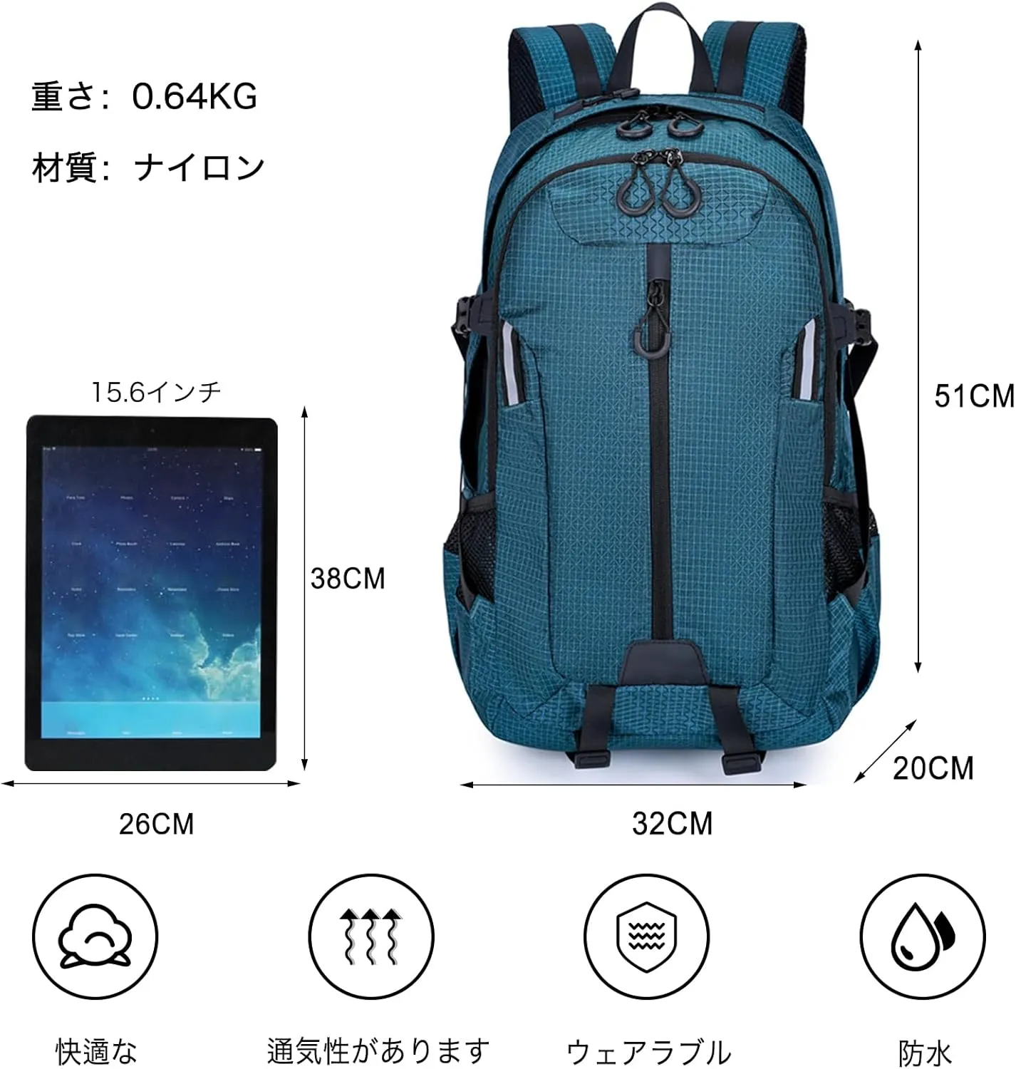 PORRASSO 40L Hiking Backpack Trekking Rucksack Waterproof Daypack Durable Backpack for Women Men Travel Climbing Outdoor Sports Blue