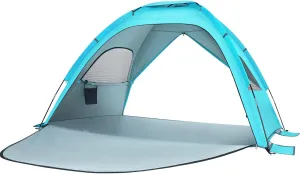 Portable Family Beach Tent Double-Door Sun Shelter Light Blue Folding Tent UPF Protection Ventilated Walls Bags Stakes for Hiking Camping