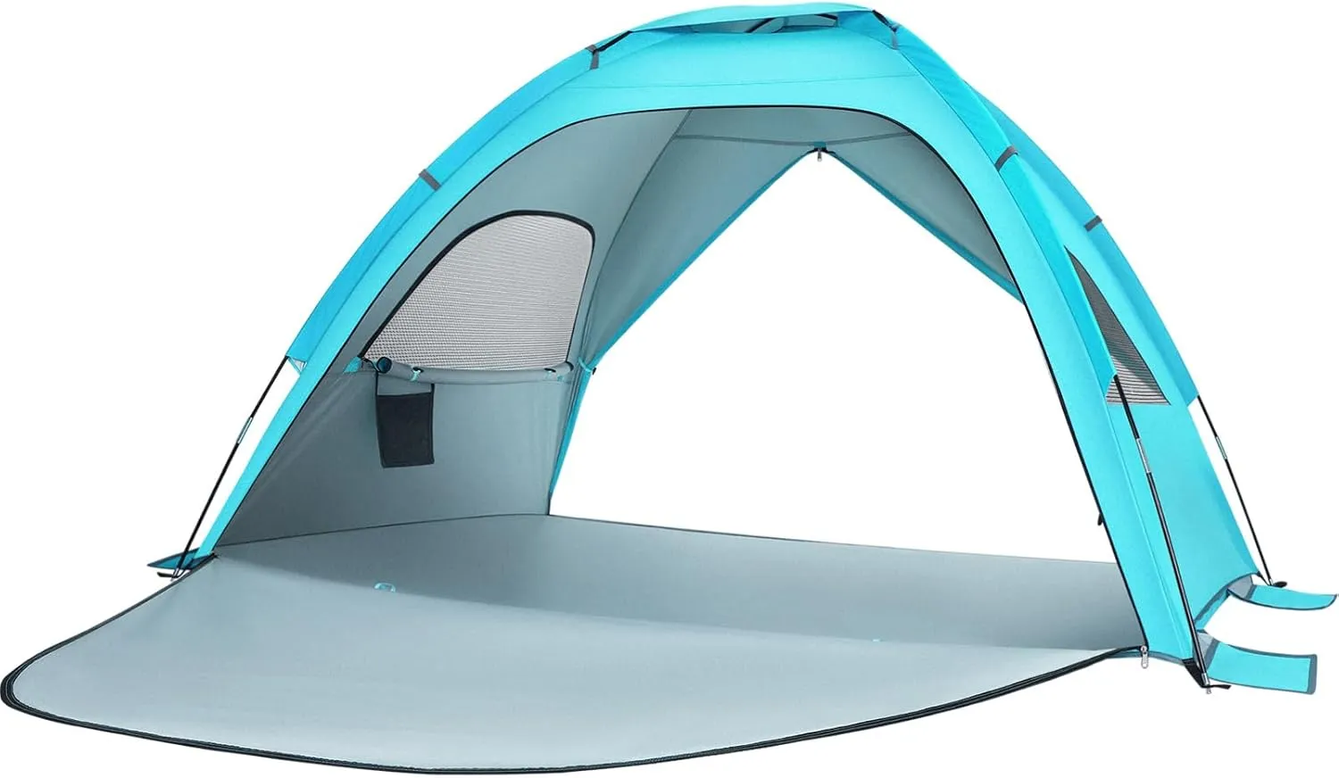 Portable Family Beach Tent Double-Door Sun Shelter Light Blue Folding Tent UPF Protection Ventilated Walls Bags Stakes for Hiking Camping