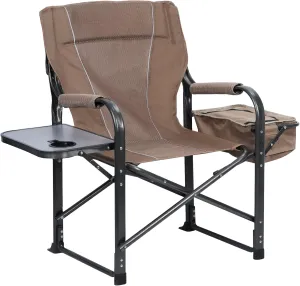 Portable Fishing Chair, Outdoor Folding Director Chair with Cooler Bag, Side Table and Cup Holder, Oversized Camping Chair for Fishing, Lawn, Patio, Garden Use, Supports 300 Lbs 1 Set