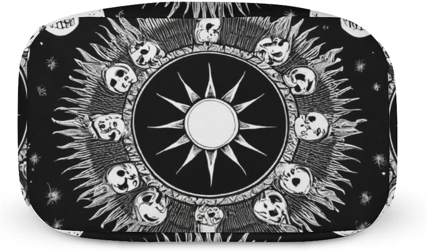 Portable Food Handbag, Adults Halloween Goth Gothic Raven Crow Skull Sun Moon Tattoos Insulated Lunch Tote to Keep Warm, Soft Lightweight Lunch Bag Water-resistant Meal Bags
