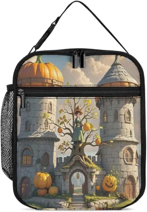 Portable Fresh-keeping Bag Pumpkin Loft Print Insulated Lunch Box Tote Bag Meal Tote Bags with Detachable Buckled Handle