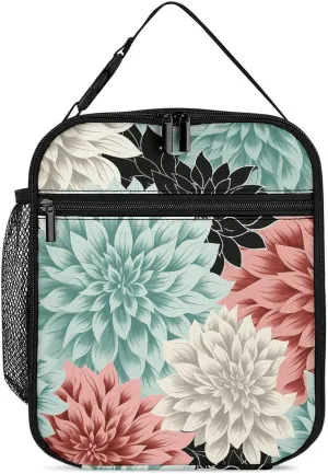 Portable Insulated Meal Bag,Dahlia Flower Print Hand-held Insulated And Cold Meal Bag,cross-body Portable Meal Bag