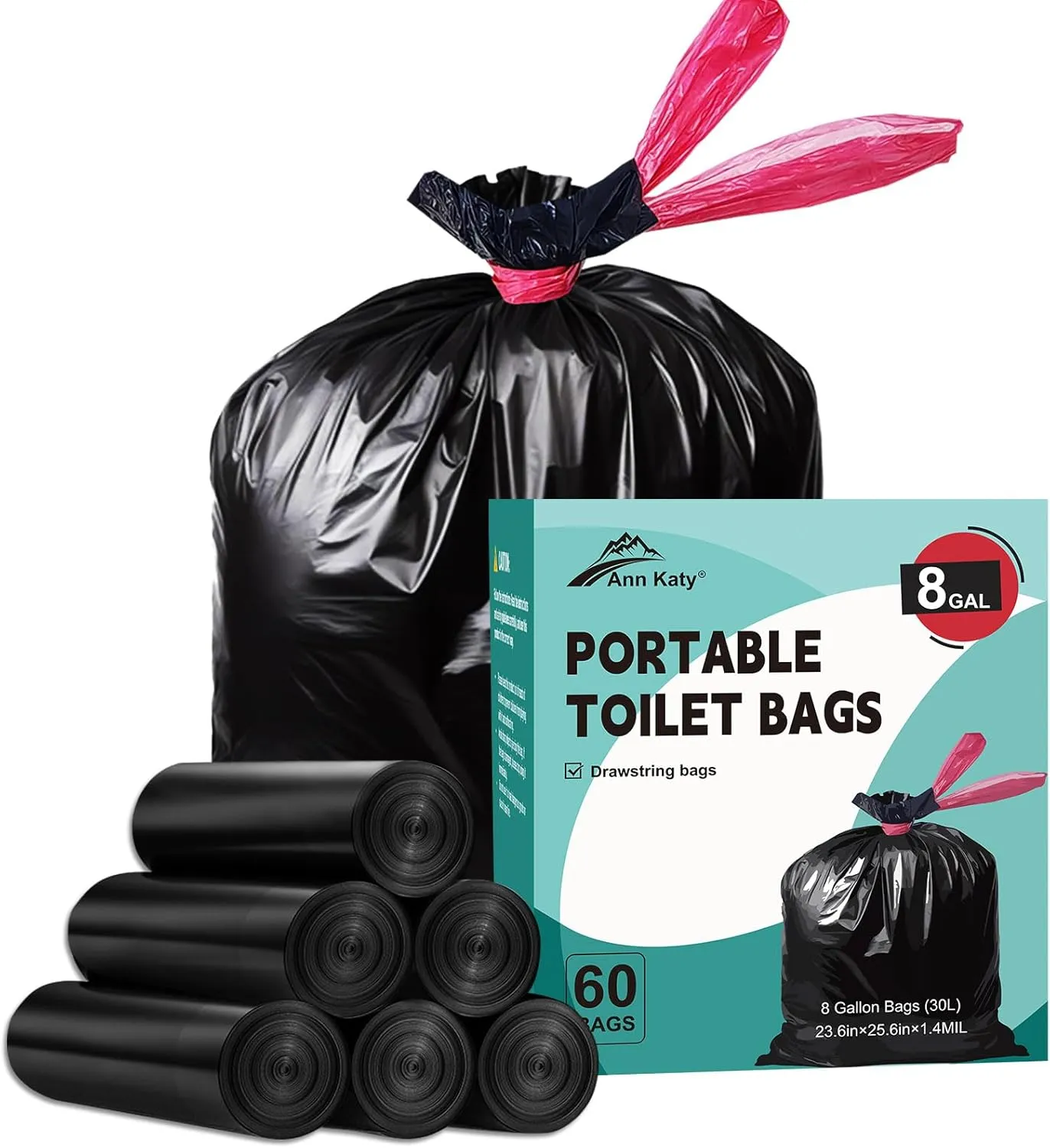 Portable Toilet Bags Drawstring 8 Gallon ，Camping Toilet Bags Toilet Trash Bags Leak-Proof, Waste Bags for Camping, Hiking, Traveling,Emergency, Outdoor Activities