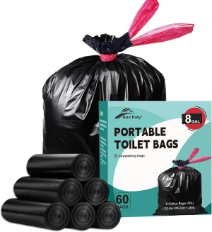 Portable Toilet Bags Drawstring 8 Gallon ，Camping Toilet Bags Toilet Trash Bags Leak-Proof, Waste Bags for Camping, Hiking, Traveling,Emergency, Outdoor Activities