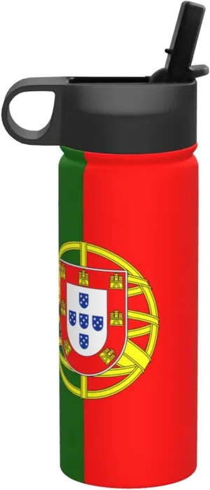 Portuguese flag Print Flask Stainless Steel Water Bottle with Straw 18OZ FOR Outdoor Gym Commute