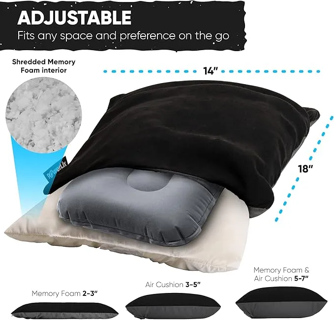 POWERLIX Camping Pillow - Memory Foam Washable/Inflatable Camp Pillow for Backpacking Hiking Camping Picnic,Travel Pillow for Airplanes,Compressible Backpacking Pillow,Machine Washable Cover