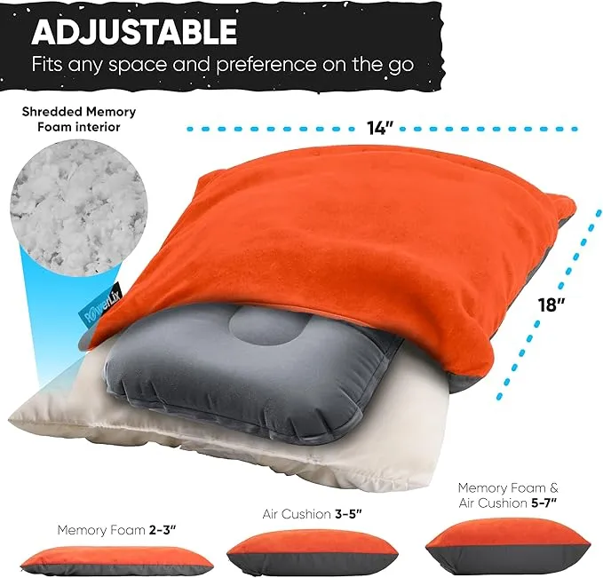 POWERLIX Camping Pillow - Memory Foam Washable/Inflatable Camp Pillow for Backpacking Hiking Camping Picnic,Travel Pillow for Airplanes,Compressible Backpacking Pillow,Machine Washable Cover